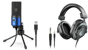 VoltSync External Microphone for Laptop and Wired Headphones, Computer Microphone USB Condenser Mic,Over Ear Headphones for Home Studio Streaming Podcasts Recording YouTube Video on Mac & PC (K669L+H8 VoltSync External Microphone for Laptop and Wired Headphones, Computer Microphone USB Condenser Mic,Over Ear Headphones for Home Studio Streaming Podcasts Recording YouTube Video on Mac & PC (K669L+H8