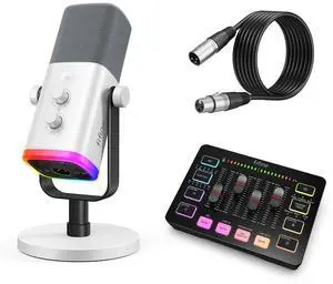 VoltSync XLR/USB Gaming Microphone Kit with Audio Mixer, XLR Cable, Streaming Equipment Set with Volume Controls, RGB Lights, Monitoring for Vocal Video Recording/Podcast/Content Creation (AM8W+SC3+L9 VoltSync XLR/USB Gaming Microphone Kit with Audio Mixer, XLR Cable, Streaming Equipment Set with Volume Controls, RGB Lights, Monitoring for Vocal Video Recording/Podcast/Content Creation (AM8W+SC3+L9