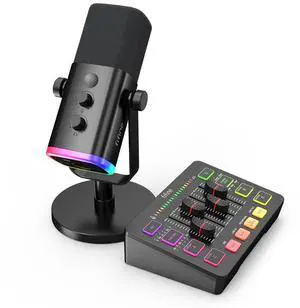 VoltSync Gaming Audio Mixer Bundle with Computer Streaming Microphone, 4-Channel RGB Mixer Set with XLR Interface, 48V Phantom Power, Dynamic Mic with Mute Button for Game Voice Podcast YouTube(SC3+AM VoltSync Gaming Audio Mixer Bundle with Computer Streaming Microphone, 4-Channel RGB Mixer Set with XLR Interface, 48V Phantom Power, Dynamic Mic with Mute Button for Game Voice Podcast YouTube(SC3+AM