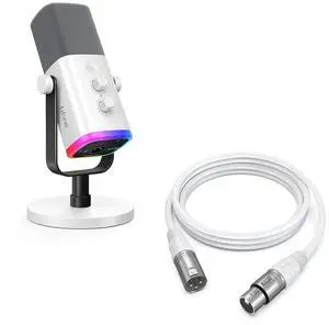 VoltSync Gaming Dynamic Microphone with XLR Cable Set, RGB USB Microphone with Gain Knob, 3.5mm Headphone Jack and 10ft Microphone Cable for Podcasting,Streaming- AM8W+L9W VoltSync Gaming Dynamic Microphone with XLR Cable Set, RGB USB Microphone with Gain Knob, 3.5mm Headphone Jack and 10ft Microphone Cable for Podcasting,Streaming- AM8W+L9W