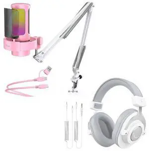 VoltSync Gaming Condenser Microphone Kit with Over-Ear Headphone Bundle, Streaming Mic with 3.5mm Headphones Jack, RGB Control, Mute Button, USB Gamer Headset with 7.1 Surround Sound (A8TP+H8W) VoltSync Gaming Condenser Microphone Kit with Over-Ear Headphone Bundle, Streaming Mic with 3.5mm Headphones Jack, RGB Control, Mute Button, USB Gamer Headset with 7.1 Surround Sound (A8TP+H8W)