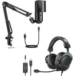 VoltSync Computer Recording Microphone and Gaming Headset Pack,USB Condenser Microphone Arm Kit with Tap-to-Mute,Volume Control,Streaming Headset for Gamer with Detachable Mic for PS5/PS4(T669PRO1+H9) VoltSync Computer Recording Microphone and Gaming Headset Pack,USB Condenser Microphone Arm Kit with Tap-to-Mute,Volume Control,Streaming Headset for Gamer with Detachable Mic for PS5/PS4(T669PRO1+H9)