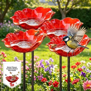 Metal Flower Garden Stakes Bird Bath, Handmade Metal Flower Garden Stake Everlasting Blooms Bowl Pollinator Watering Station, Mini Bird Bee Butterfly Puddler Decor for Outdoor Lawn Yard (4PCS A) Metal Flower Garden Stakes Bird Bath, Handmade Metal Flower Garden Stake Everlasting Blooms Bowl Pollinator Watering Station, Mini Bird Bee Butterfly Puddler Decor for Outdoor Lawn Yard (4PCS A)