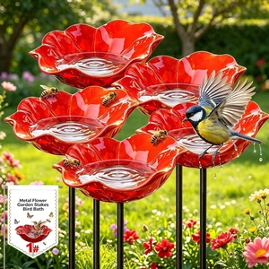 Metal Flower Garden Stakes Bird Bath, Handmade Metal Flower Garden Stake Everlasting Blooms Bowl Pollinator Watering Station, Mini Bird Bee Butterfly Puddler Decor for Outdoor Lawn Yard (5PCS) Metal Flower Garden Stakes Bird Bath, Handmade Metal Flower Garden Stake Everlasting Blooms Bowl Pollinator Watering Station, Mini Bird Bee Butterfly Puddler Decor for Outdoor Lawn Yard (5PCS)