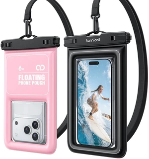 Floating Waterproof Phone Pouch, Beach Essentials, Black & Pink Floating Waterproof Phone Pouch, Beach Essentials, Black & Pink