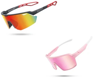 Polarized Sports Sunglasses for Men Women, Pink+Red Polarized Sports Sunglasses for Men Women, Pink+Red