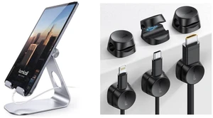 Tablet Stand + 1s Lock Spring Cable Clips Organizer Tablet Stand + 1s Lock Spring Cable Clips Organizer