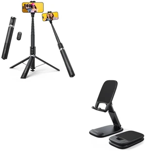 Tap-to-Open Phone Tripod & Selfie Stick + Height Adjustable Cell Phone Stand for Desk Tap-to-Open Phone Tripod & Selfie Stick + Height Adjustable Cell Phone Stand for Desk