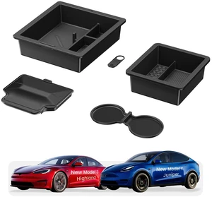 Center Console Organizer for 2026 Tesla Model Y and 3, 5PCS Black Center Console Organizer for 2026 Tesla Model Y and 3, 5PCS Black