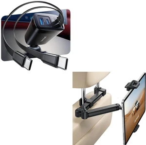 Retractable Car Charger + Car Headrest Tablet Holder Retractable Car Charger + Car Headrest Tablet Holder