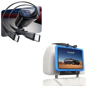 Retractable Car Charger + Tablet Holder for Car Headrest Retractable Car Charger + Tablet Holder for Car Headrest