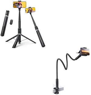 Tap-to-Open Phone Tripod & Selfie Stick + Gooseneck Phone Holder Bed Tap-to-Open Phone Tripod & Selfie Stick + Gooseneck Phone Holder Bed