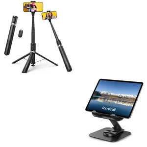 Tap-to-Open Phone Tripod & Selfie Stick + Adjustable iPad Stand for Desk Tap-to-Open Phone Tripod & Selfie Stick + Adjustable iPad Stand for Desk