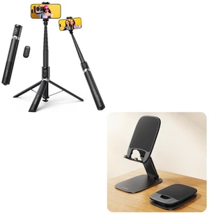 Tap-to-Open Phone Tripod & Selfie Stick + Thin Cell Phone Stand for Desk Tap-to-Open Phone Tripod & Selfie Stick + Thin Cell Phone Stand for Desk