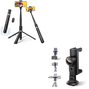 Tap-to-Open Phone Tripod & Selfie Stick + Aluminum Phone Tripod Mount Tap-to-Open Phone Tripod & Selfie Stick + Aluminum Phone Tripod Mount