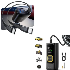 Retractable Car Charger + Car Tire Inflator Portable Air Compressor Retractable Car Charger + Car Tire Inflator Portable Air Compressor