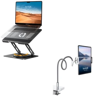 Laptop Stand for Desk with 360 Rotating Base + Flexible Arm Clip Gooseneck Tablet Holde Laptop Stand for Desk with 360 Rotating Base + Flexible Arm Clip Gooseneck Tablet Holde