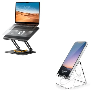 Laptop Stand for Desk with 360 Rotating Base + Clear Office Cell Phone Stand Laptop Stand for Desk with 360 Rotating Base + Clear Office Cell Phone Stand