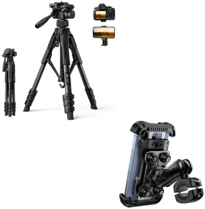 17.6LBS Max Load Camera Tripod + Motorcycle Phone Mount Holder with Metal Adjustment Arm 17.6LBS Max Load Camera Tripod + Motorcycle Phone Mount Holder with Metal Adjustment Arm