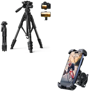 17.6LBS Max Load Camera Tripod + Adjustable Bike Phone Mount Holder 17.6LBS Max Load Camera Tripod + Adjustable Bike Phone Mount Holder