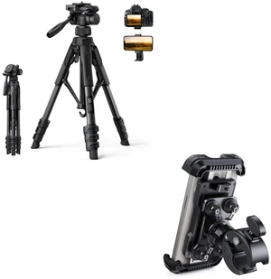 17.6LBS Max Load Camera Tripod + Motorcycle Phone Mount Holder with Dual Vibration Dampener 17.6LBS Max Load Camera Tripod + Motorcycle Phone Mount Holder with Dual Vibration Dampener