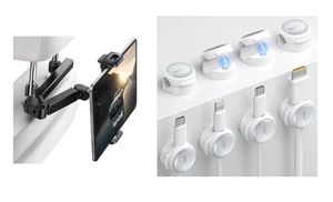 Crystal-Clear Cable Clips & Car Headrest Tablet Holder Crystal-Clear Cable Clips & Car Headrest Tablet Holder