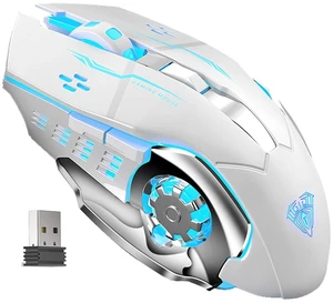 SC100 Silent White Wireless Mouse Rechargeable, RGB LED Backlit, DPI Adjustable, 2.4G Wireless Optical Computer Gaming Mice with USB Receiver, Punk Cool Mouse for Office/Games SC100 Silent White Wireless Mouse Rechargeable, RGB LED Backlit, DPI Adjustable, 2.4G Wireless Optical Computer Gaming Mice with USB Receiver, Punk Cool Mouse for Office/Games