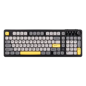 AJAZZ AF98 Plus Membrane Keyboard, Tri-Mode Wireless Gaming Keyboard, for Win/Mac/iOS, Bluetooth 5.0/2.4G/USB-C, RGB Backlit, 4000mAh Battery, Volume Knob, Adjustable Stand (Black Grey) AJAZZ AF98 Plus Membrane Keyboard, Tri-Mode Wireless Gaming Keyboard, for Win/Mac/iOS, Bluetooth 5.0/2.4G/USB-C, RGB Backlit, 4000mAh Battery, Volume Knob, Adjustable Stand (Black Grey)