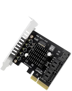 PH55 PCIe X4 to 5-Port SATA3.0 Expansion Card 6Gbps for Each SATA Port with Heatsink Support Soft RAID (with Half Height Baffle) PH55 PCIe X4 to 5-Port SATA3.0 Expansion Card 6Gbps for Each SATA Port with Heatsink Support Soft RAID (with Half Height Baffle)