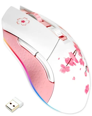 Sakura Pink Wireless Wired Gaming Mouse, Dual-Mode Rechargeable Sakura Pink Wireless Wired Gaming Mouse, Dual-Mode Rechargeable