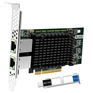 Dual 10GbE RJ45 Ports Converged Ethernet Adapter for Servers and Desktop PCs. Intel X540AT2 10Gb/s Ethernet Controller, PCIE x8 to 2X 10Gb/s RJ45 Ports NIC Card, for Storage & Gaming (X540T2) Dual 10GbE RJ45 Ports Converged Ethernet Adapter for Servers and Desktop PCs. Intel X540AT2 10Gb/s Ethernet Controller, PCIE x8 to 2X 10Gb/s RJ45 Ports NIC Card, for Storage & Gaming (X540T2)