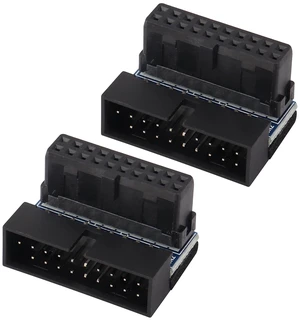 2 Pack Down Right Angle USB 3.0 19-pin Connector 90 Degree 19Pin/20Pin 3.0 USB Female to Male Extension Power Adapter Board for Desktop Motherboard Internal Header Adapter(Down/Black-20Pin)