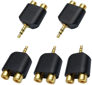 3.5mm to RCA Splitter Adapter Gold Plated 3 Poles 3.5mm (1/8 inch) Stereo Audio Male to 2 RCA Female AUX Audio Y Splitter Adapter Converter (5Pack) 3.5mm to RCA Splitter Adapter Gold Plated 3 Poles 3.5mm (1/8 inch) Stereo Audio Male to 2 RCA Female AUX Audio Y Splitter Adapter Converter (5Pack)