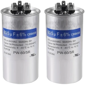 2 Pack 60+5uF 60/5MFD ±6% 370V/440V CBB65 Dual Run Circular Start Capacitor for Condenser Straight Cool or Heat Pump Air Conditioner or AC Motor and Fan Starting 2 Pack 60+5uF 60/5MFD ±6% 370V/440V CBB65 Dual Run Circular Start Capacitor for Condenser Straight Cool or Heat Pump Air Conditioner or AC Motor and Fan Starting