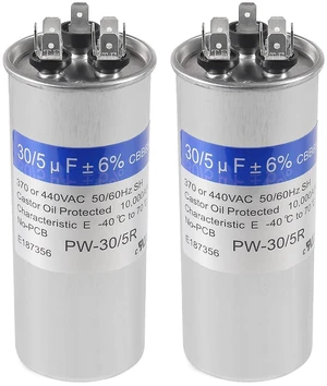 2PACK 30+5uF 30/5MFD ±6% 370V/440V CBB65 Dual Run Circular Start Capacitor for Condenser Straight Cool or Heat Pump Air Conditioner or AC Motor and Fan Starting 2PACK 30+5uF 30/5MFD ±6% 370V/440V CBB65 Dual Run Circular Start Capacitor for Condenser Straight Cool or Heat Pump Air Conditioner or AC Motor and Fan Starting