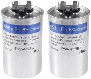 2PACK 45+5 uF 45/5 MFD ±6% 370V/440VAC CBB65 Dual Run Circular Start Capacitor for Condenser Straight Cool or Heat Pump Air Conditioner or AC Motor and Fan Starting 2PACK 45+5 uF 45/5 MFD ±6% 370V/440VAC CBB65 Dual Run Circular Start Capacitor for Condenser Straight Cool or Heat Pump Air Conditioner or AC Motor and Fan Starting