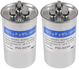 2PACK 50+5uF 50/5 MFD ±6% 370V/440V AC CBB65B Capacitor Dual Run Circular Start Capacitor for AC Motor Run or Fan Start or Condenser Straight 2PACK 50+5uF 50/5 MFD ±6% 370V/440V AC CBB65B Capacitor Dual Run Circular Start Capacitor for AC Motor Run or Fan Start or Condenser Straight
