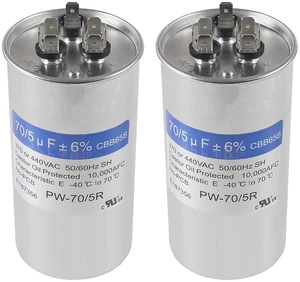 2PACK 70+5uF 70/5MFD ±6% 370V/440V CBB65 Dual Run Circular Start Capacitor for AC Motor Run or Fan Start or Condenser Straight 2PACK 70+5uF 70/5MFD ±6% 370V/440V CBB65 Dual Run Circular Start Capacitor for AC Motor Run or Fan Start or Condenser Straight