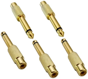RCA to 1/4 Adapter, Gold Plated Male to Female, 6.35mm TS Jack to RCA Audio Connector, 5 Pack RCA to 1/4 Adapter, Gold Plated Male to Female, 6.35mm TS Jack to RCA Audio Connector, 5 Pack