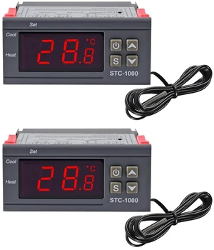 2 Pack STC-1000 AC 10A 110V-220V All-Purpose Digital LED Temperature Controller Heating Cooling Thermostat 2 Relays Output with NTC Sensor Probe 2 Pack STC-1000 AC 10A 110V-220V All-Purpose Digital LED Temperature Controller Heating Cooling Thermostat 2 Relays Output with NTC Sensor Probe