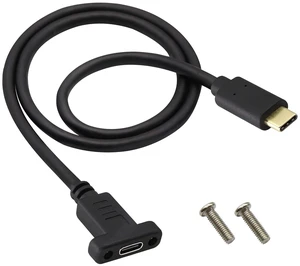 USB Type C 3.1Panel Mount Adapter Cable USB-C 3.1 Gen2 10Gbps Male to USB C Female Panel Mount Screw Cable,Supports Charging,Data,Audio,Video Cable for Laptop,Tablet,Mobile Phone (0.6M/2ft) USB Type C 3.1Panel Mount Adapter Cable USB-C 3.1 Gen2 10Gbps Male to USB C Female Panel Mount Screw Cable,Supports Charging,Data,Audio,Video Cable for Laptop,Tablet,Mobile Phone (0.6M/2ft)