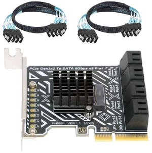 PCIE 4.0 4X to 8Port SATA 3.0 6Gbps Storage Expansion Adapter Card with Two Cables PCIE 4.0 4X to 8Port SATA 3.0 6Gbps Storage Expansion Adapter Card with Two Cables