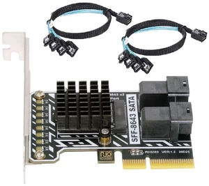 PCIE 4.0 4X to Dual SFF8643 8-Port SATA 3.0 6Gbps Storage Expansion Adapter Card with Two Cables PCIE 4.0 4X to Dual SFF8643 8-Port SATA 3.0 6Gbps Storage Expansion Adapter Card with Two Cables
