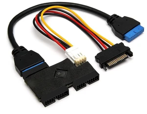 Motherboard USB 3.0 19-Pin 1 to 2 Hub, 5Gbps High-Speed, SATA 15-Pin Auxiliary Power, Driver-Free Plug and Play, Dual 19-Pin Female for Front Panel Motherboard USB 3.0 19-Pin 1 to 2 Hub, 5Gbps High-Speed, SATA 15-Pin Auxiliary Power, Driver-Free Plug and Play, Dual 19-Pin Female for Front Panel
