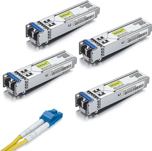 1 Pack of 30M LC to LC OS2 Fiber Patch Cable & 4 Pack of 1.25G SFP 1000Base-LX Transceiver 1 Pack of 30M LC to LC OS2 Fiber Patch Cable & 4 Pack of 1.25G SFP 1000Base-LX Transceiver