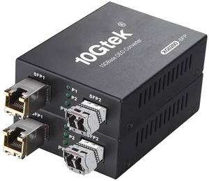 10GbE SFP+ Media Converter, Fiber to 10G Copper UTP Ethernet Media Converter, with a 10GBase-T Reach 30 Meters Transceiver and a SFP+ ER Module (40km, SMF, 1550nm), Pack of 2 10GbE SFP+ Media Converter, Fiber to 10G Copper UTP Ethernet Media Converter, with a 10GBase-T Reach 30 Meters Transceiver and a SFP+ ER Module (40km, SMF, 1550nm), Pack of 2