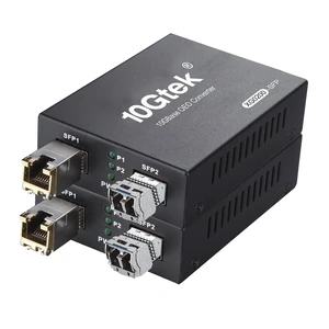 10GbE SFP+ Media Converter, Fiber to 10G Copper UTP Ethernet Media Converter, with a 10GBase-T Reach 30 Meters Transceiver and a SFP+ IR Module (1.4km, SMF, 1310nm), Pack of 2 10GbE SFP+ Media Converter, Fiber to 10G Copper UTP Ethernet Media Converter, with a 10GBase-T Reach 30 Meters Transceiver and a SFP+ IR Module (1.4km, SMF, 1310nm), Pack of 2