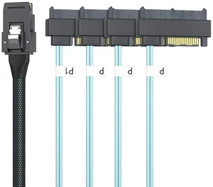 MiniSAS SFF-8087 to 4xSFF-8482 Fan-Out SAS Cable with 15-pin SATA Power for Raid Controller to Hard Drive, 0.3m(1ft) MiniSAS SFF-8087 to 4xSFF-8482 Fan-Out SAS Cable with 15-pin SATA Power for Raid Controller to Hard Drive, 0.3m(1ft)