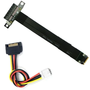 M.2 NVMe (M Key) to PCIe 3.0 x4 Extension Cable with a 4Pin to SATA Power Cable, 180 Degree Riser Adapter, Straight Connectors, Desktop GPU & SSD Mounting Solution, 20cm/0.66ft M.2 NVMe (M Key) to PCIe 3.0 x4 Extension Cable with a 4Pin to SATA Power Cable, 180 Degree Riser Adapter, Straight Connectors, Desktop GPU & SSD Mounting Solution, 20cm/0.66ft