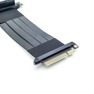 PCIe 3.0 x8 Riser Cable, Male Straight to Female 90° EMI-Shielded GPU Jumper Cable for Graphics Cards, 14.5cm/0.48ft PCIe 3.0 x8 Riser Cable, Male Straight to Female 90° EMI-Shielded GPU Jumper Cable for Graphics Cards, 14.5cm/0.48ft